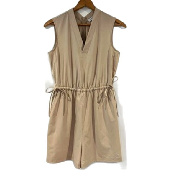 Calvin Klein Tan Shorts Romper Drawstring Waist Pockets Utility Sleeveless 6 - Picture 3 of 9